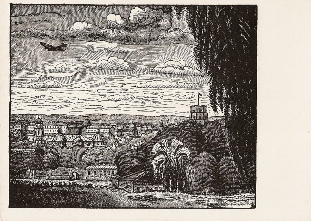 Кузминскис Йонас | (1906-1985). Вильнюс с Бекешевой горы. Гравюра на дереве. 1956 г.