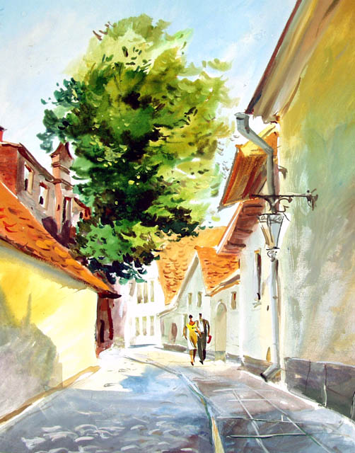 Чистяков Юрий. Осень в Вильнюсе. Бумага/акварель 40 x 33.  1990 г.