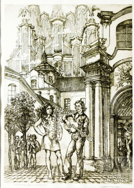 Лагаускас Ляонас | (1928-2010). Музыканты старого города. Офорт. бумага. 1978 г. 48,5 x 64,5.