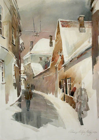 Мачюлите Вилия. Вильнюсская зима.(2002). 50 x 70. Акварель.