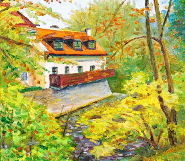 Тудев Енкхбаатар | (Монголия). Дом возле Вильняле. 2012 г. . 2012 г. Холст. Масло 50 х 60.