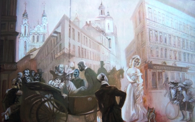 Круопис Саулюс. "Прибытие важных гостей в гостиницу "Европа". 2009 г. холст, масло, 190 х 145.Ретро живопись.