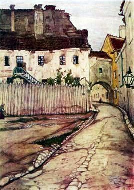 Добужинский Мстислав Валерианович. Трущобы Вильны. 1907. Акварель, гуашь.