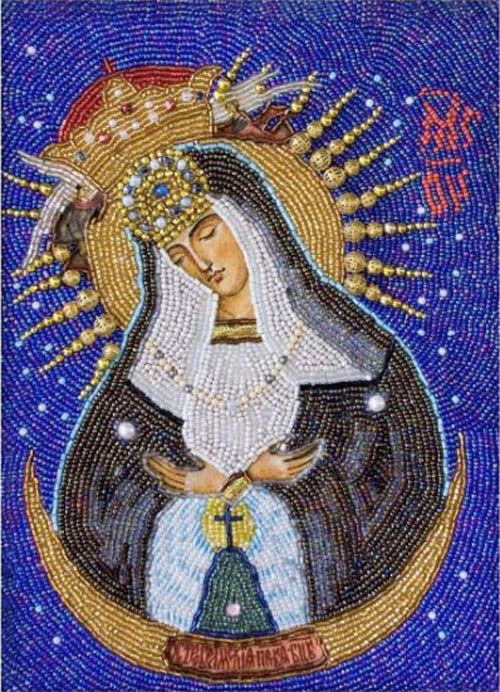 Джерук Наталия. Остробрамская Богоматерь. Оклад - вышивка бисером, лик - холст, масло.