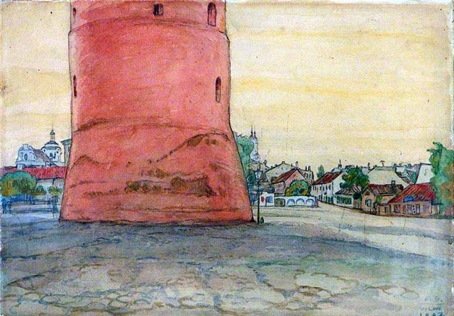 Добужинский Мстислав Валерианович. Кафедральная площадь. 1907. Бумага на картоне, акварель 32 x 44.