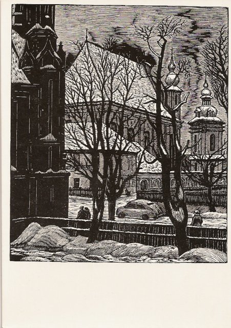 Кузминскис Йонас | (1906-1985). Костел Св. Анны и Св. Михаила. Гравюра на дереве. 1956 г.