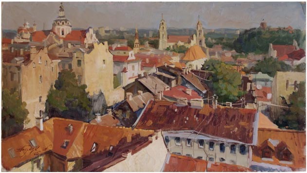 Патраков Андрей Александрович. Крыши Вильнюса. 2005. Оргалит, масло.
