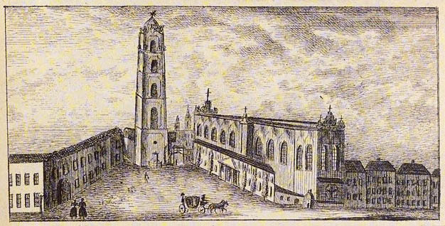 Озембловский Ю. (1805-1878). Костел Св. Яна с колокольней, 1853 г. Литография.)