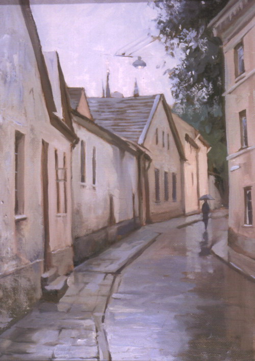 Евтушенко Дмитрий. 2002 год. Холст, масло. Размер 50 х 40. Вильнюсская улочка. 2000 год. Холст, масло. Размер 40 х 50.