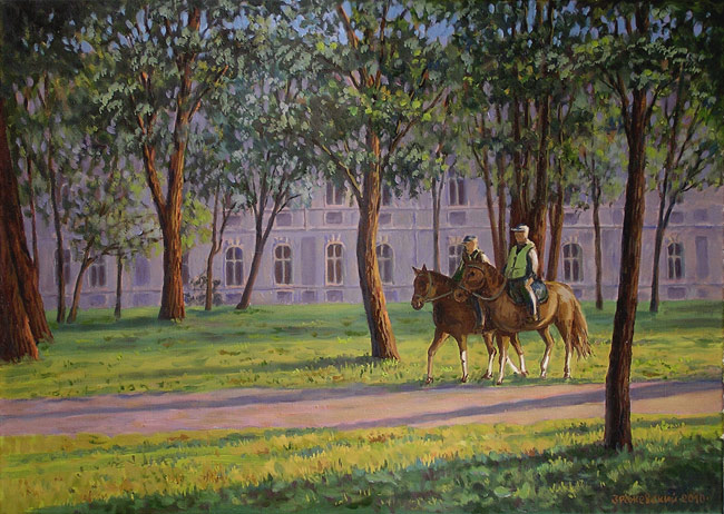 Зражевский Аркадий Александрович. Конные полицейские. Холст 50 x 70. 2010.