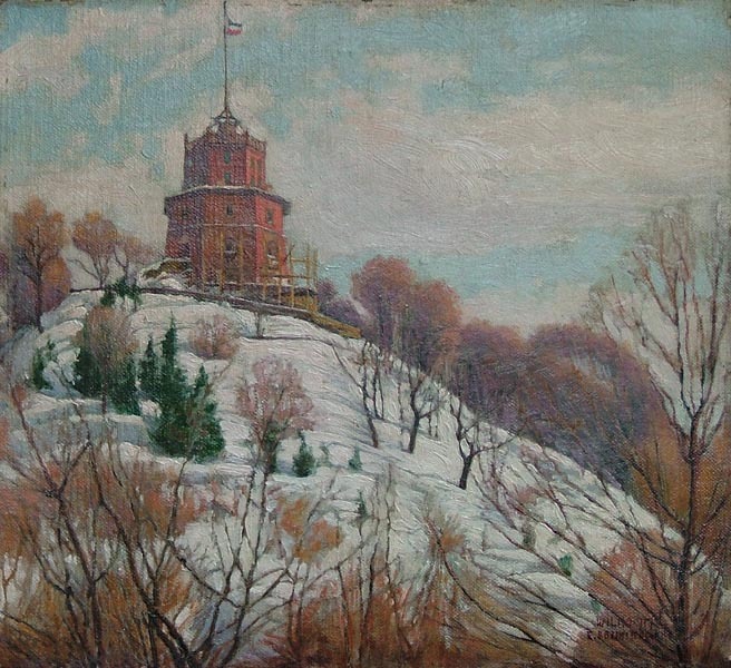 Казимировский Евгениуш Марцин | (1873-1939). "Башня Гедимино в Вильне", 1917.