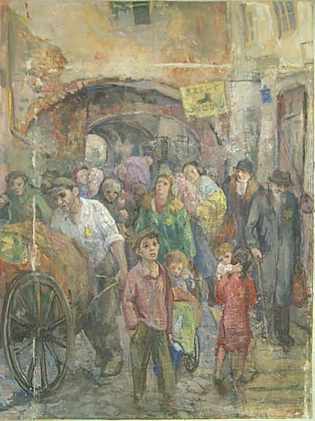 Лабковский Давид | (1906-1991). "Депортация в Вильнюсское гетто", 1947. Гуашь, картон.