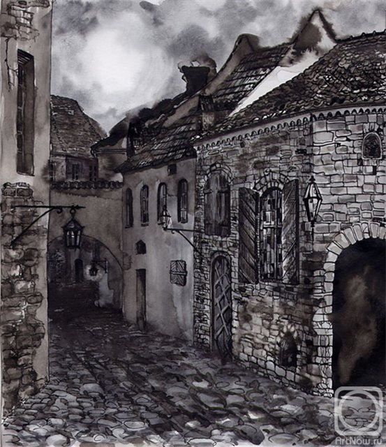 Михальчук Наталия Александровна. Воспоминания о Вильнюсе. 2005 г. Бумага, тушь. 23 см х  20 см.