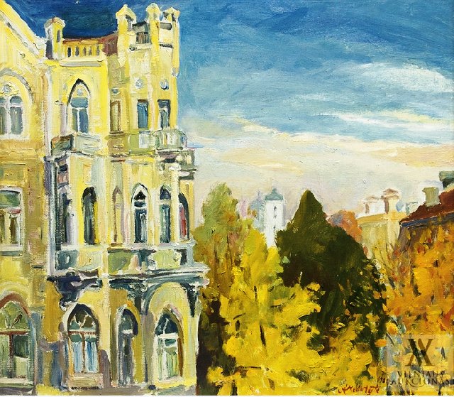 Медутите Аделе. 1981 г. Осень за моим окном. (Ул. Ясинского) Холст, масло. 68 x 78.