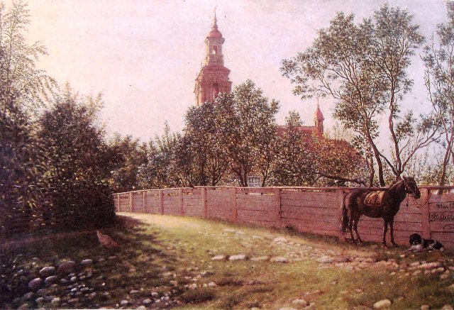 Следзинский Викентий | (1838-1909). Костёл Св. Варфаламея на улице Ужупё. 1887 год. Холст, масло.