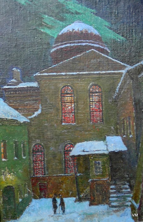Мацконис-Мацкявичюс Ионас | (1922-2002). Kiemas prie Vilniaus Sinagogos. 1991. 50 x 34.