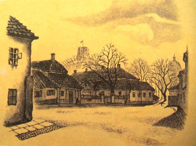 Климов Евгений. Улица Тилто. 1938 г. Литография.