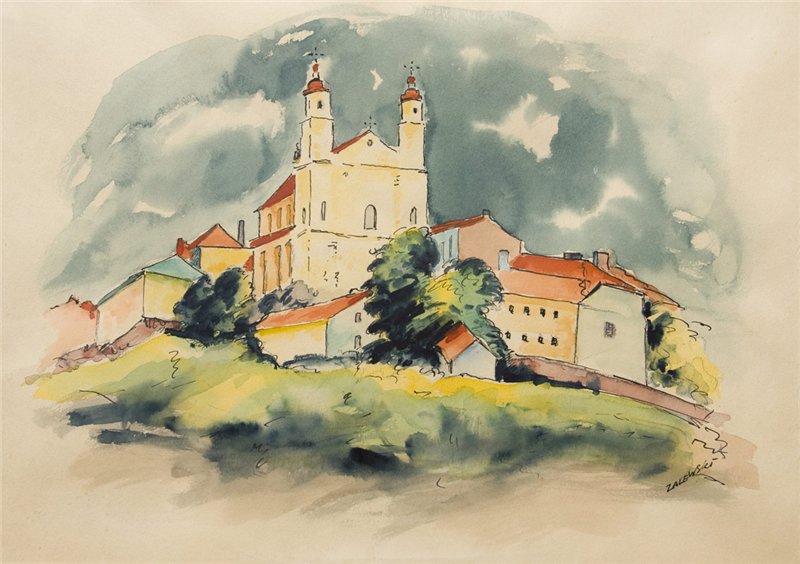 Залевский Станислав | (1896-1958). Костел Святого Рафаила в Вильнюсе.  Техника: акварель, тушь на бумаге. Размеры: 21,5 x 31,5 см.
