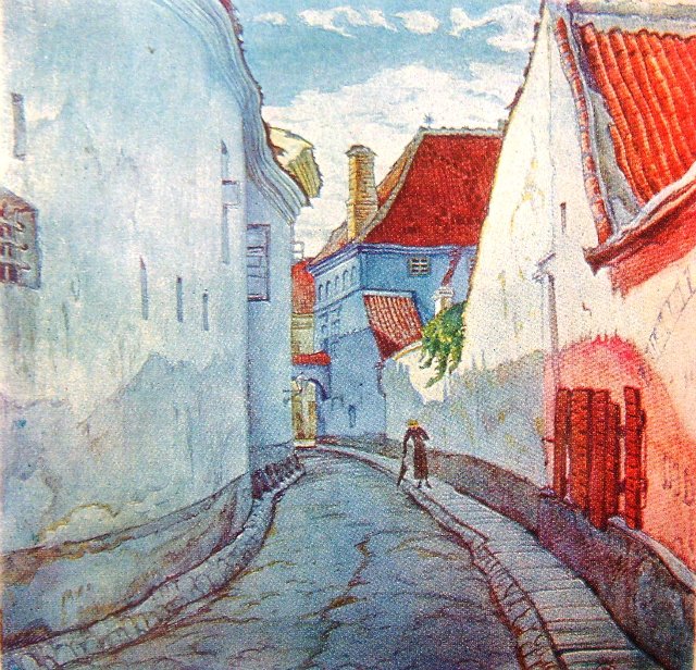 Добужинский Мстислав Валерианович. Барнардинский переулок. 1919 г. Акварель.