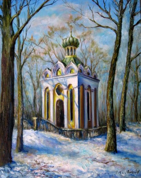 Рябчук Наталия. Часовня Св. Варвары в парке Маркучай. Живопись на стекле