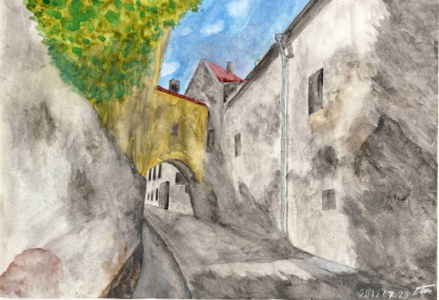 Сержгол. Швянто Казимеро. 1-я акварель городского пейзажа