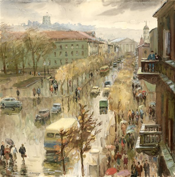 Медведев Иван. Проспект Гедимино 4. Проект открытки. 1957 г. Картон, акварель.