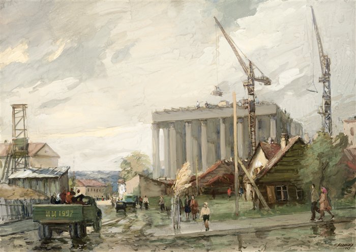 Медведев Иван. Новостройки Вильнюса. Проект открытки. 1957 г. Картон, акварель.