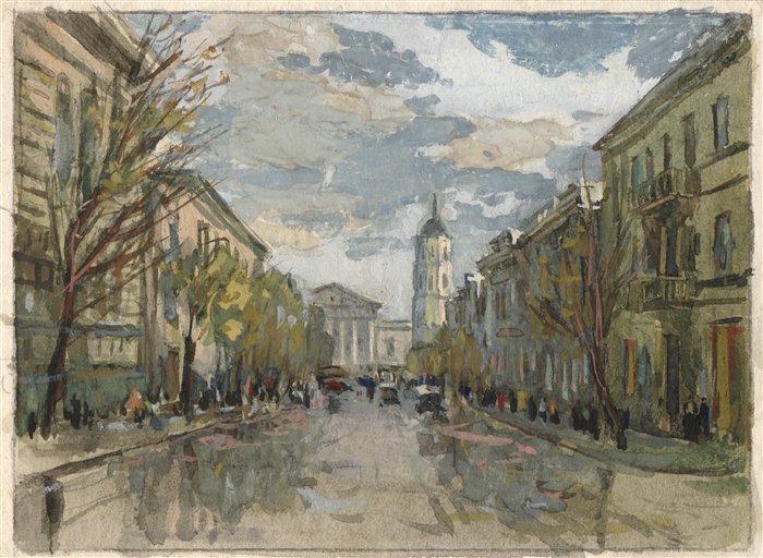 Медведев Иван. Проспект Ленина. Проект открытки. 1957 г. Картон, акварель.