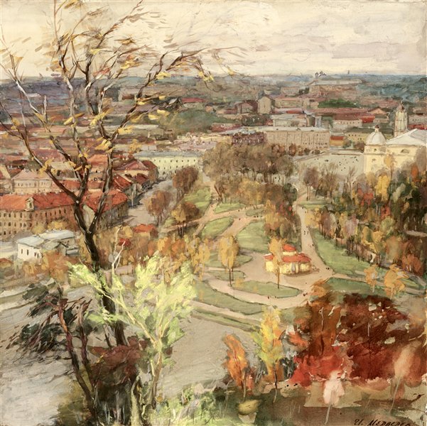 Медведев Иван. Парк А.С.Пушкина. Проект открытки. 1957 г. Картон, акварель.