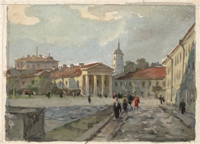 Медведев Иван. Площадь Кутузова. Проект открытки. 1957 г. Картон, акварель.