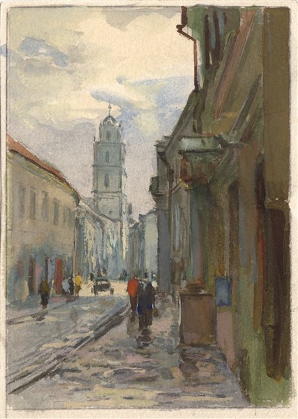 Медведев Иван. Старый город. Проект открытки. 1957 г. Картон, акварель.