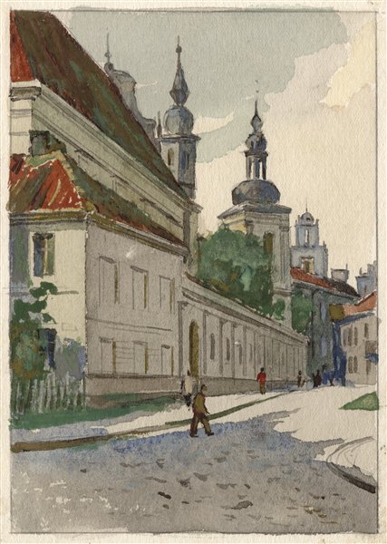 Медведев Иван. Старый город. Проект открытки. 1957 г. Картон, акварель.Картон, акварель.