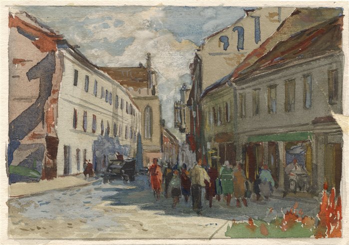 Медведев Иван. Старый город. Проект открытки. 1957 г. Картон, акварель.