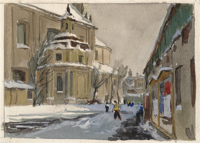 Медведев Иван. Старый город. Проект открытки. 1957 г. Картон, акварель.