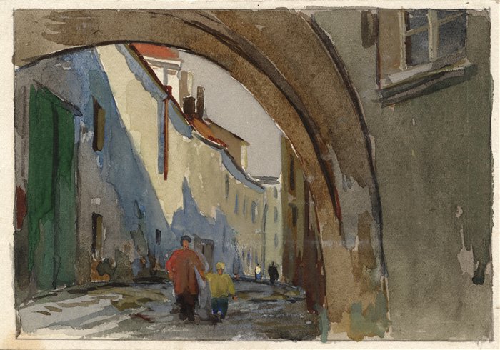 Медведев Иван. Старый город. Проект открытки. 1957 г. Картон, акварель.