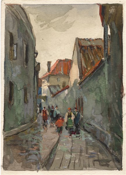 Медведев Иван. Старый город. Проект открытки. 1957 г. Картон, акварель.