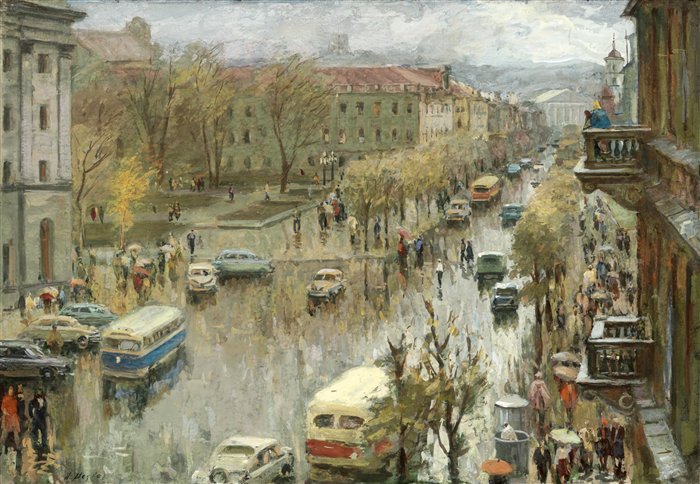 Медведев Иван. Проспект Сталина. Проект открытки. 1957 г. Картон, акварель.