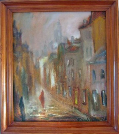 Домбровский Валериан. Улочка старого Вильнюса. 1989 г. Картон, масло. Размер 60 х 70. Частная коллекция