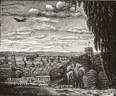 Кузминскис Йонас | (1906-1985). Вильнюс с Бекешевой горы. Гравюра на дереве. 1956 г.