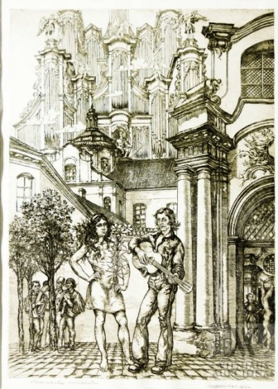 Лагаускас Ляонас | (1928-2010). Музыканты старого города 2. Офорт. бумага. 1978 г. 48,5 x 64,5.