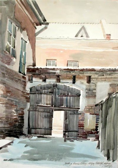 Мачюлите Вилия. Дворик на ул. Бокшто. (1999). 50 x 70. Акварель.