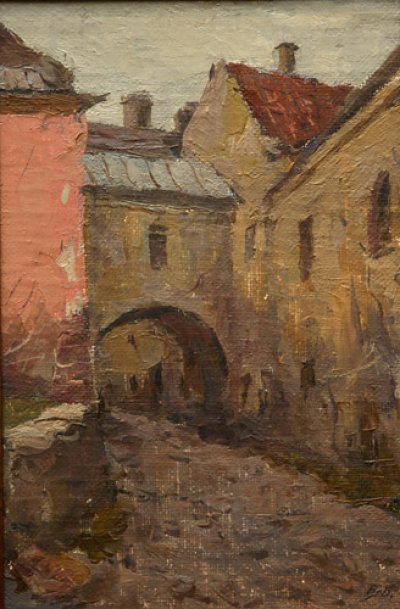 Борисов Вениамин Иванович. "Старый Вильнюс" (1974 г.), 30 х 20. х. / к. / м.