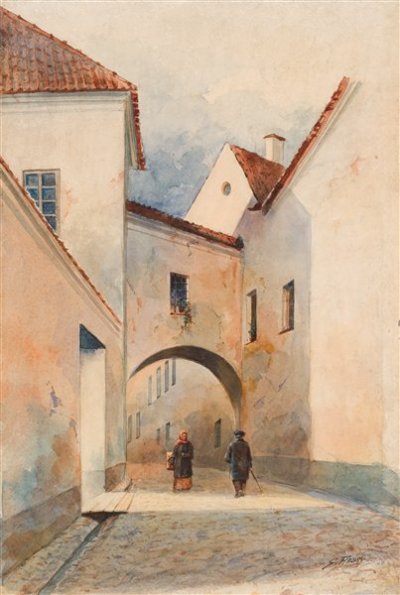 Флёри Станислав Филиберт | (1858-1915). Переулок Св. Казимира. Акварель.