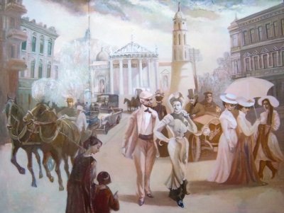 Круопис Саулюс. "Мой визит в Вильнюс в 1914 году". 115 х 151, холст, масло. Ретро живопись.