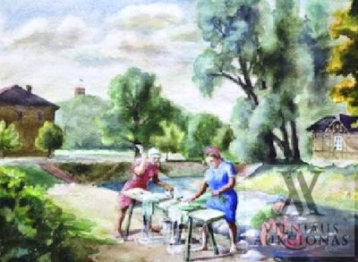 Сидабрас Симонас. Около речки Вильняле. ~1956 год. Бумага, акварель.