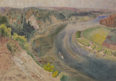 Камараускас Юозас. Нерис в Вильнюсе. Акварель, 1925 г. Литовский художественный музей.