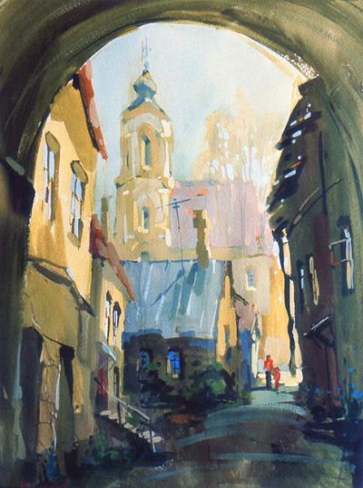 Короленков Вячеслав Вениаминович. Старый дворик. Бумага/гуашь 40 x 30. 1989 г.