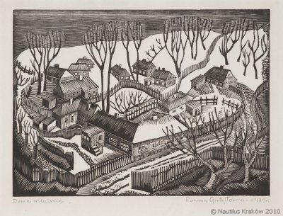 Гинтылло Романа | (1911-1988). Вильнюсские домики, 1939. Гравюра на дереве. 180 x 248.