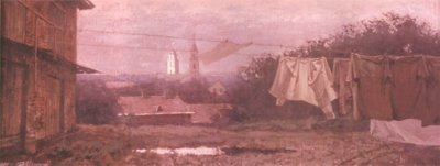 Евтушенко Дмитрий. 2002 год. Холст, масло. Размер 50 х 40. Вильнюсский двор. 2000 год. Холст, акрил. Размер 85 х 35.