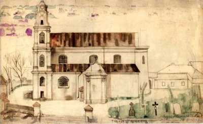 Камараускас Юозас. Вильнюсские Кальварии. Костёл Обретения Святого Креста 2. 1935 г. Акварель